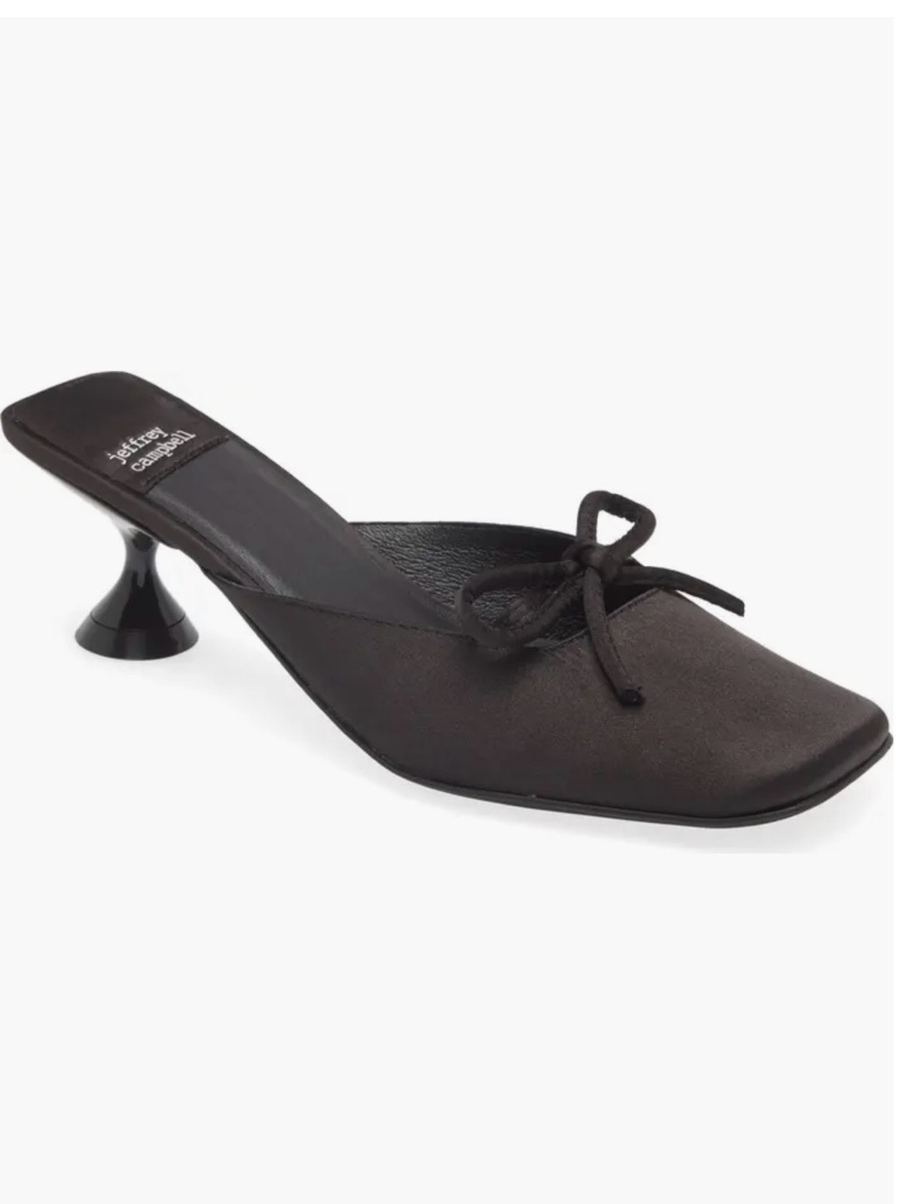 Jeffrey Campbell Ensue Mule Black Satin Square-Toe Bow Mules